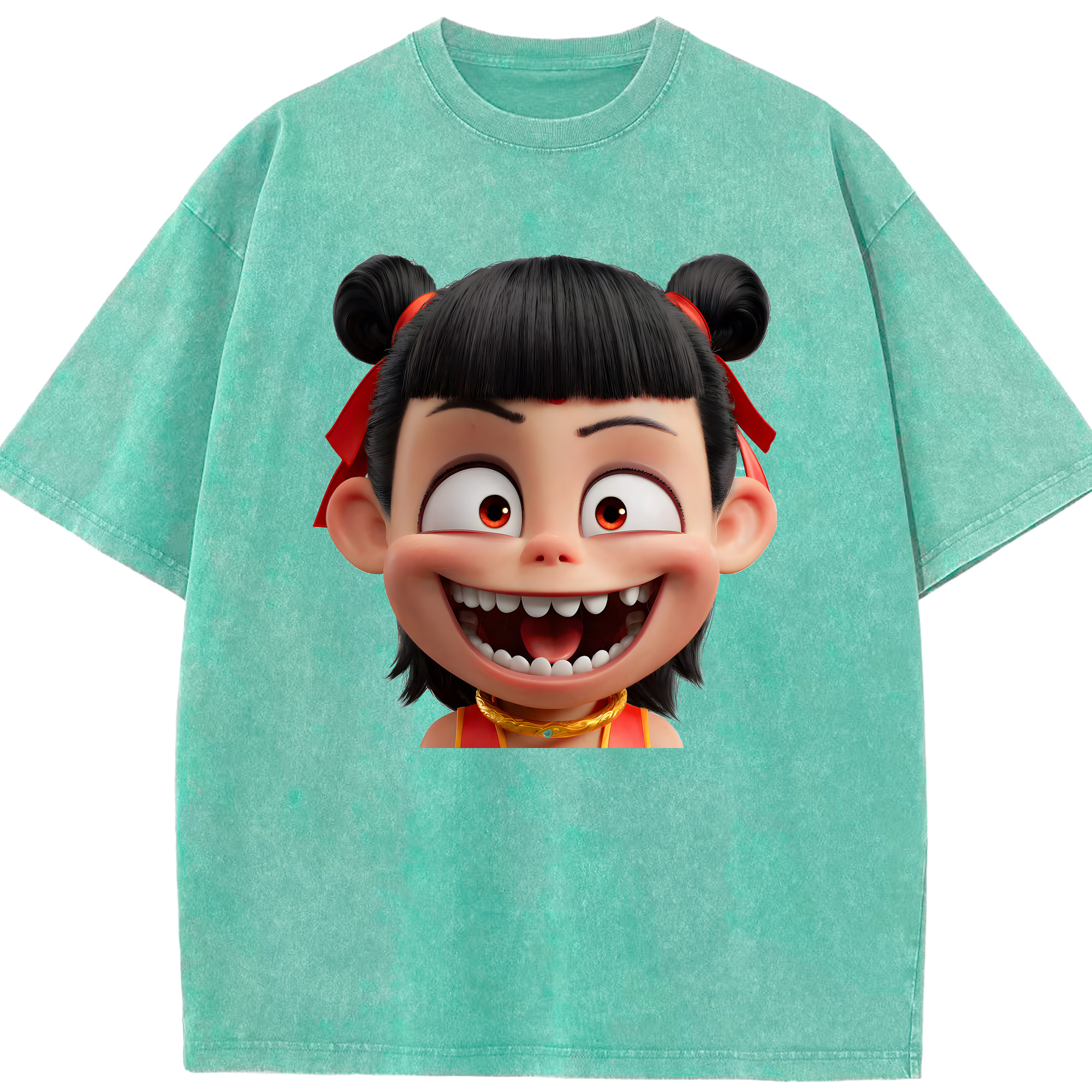 （画像用） Ne Zha 2 ナタ 魔童の大暴れ 綿100% ヴィンテージ風 半袖Tシャツ（フロントプリント）